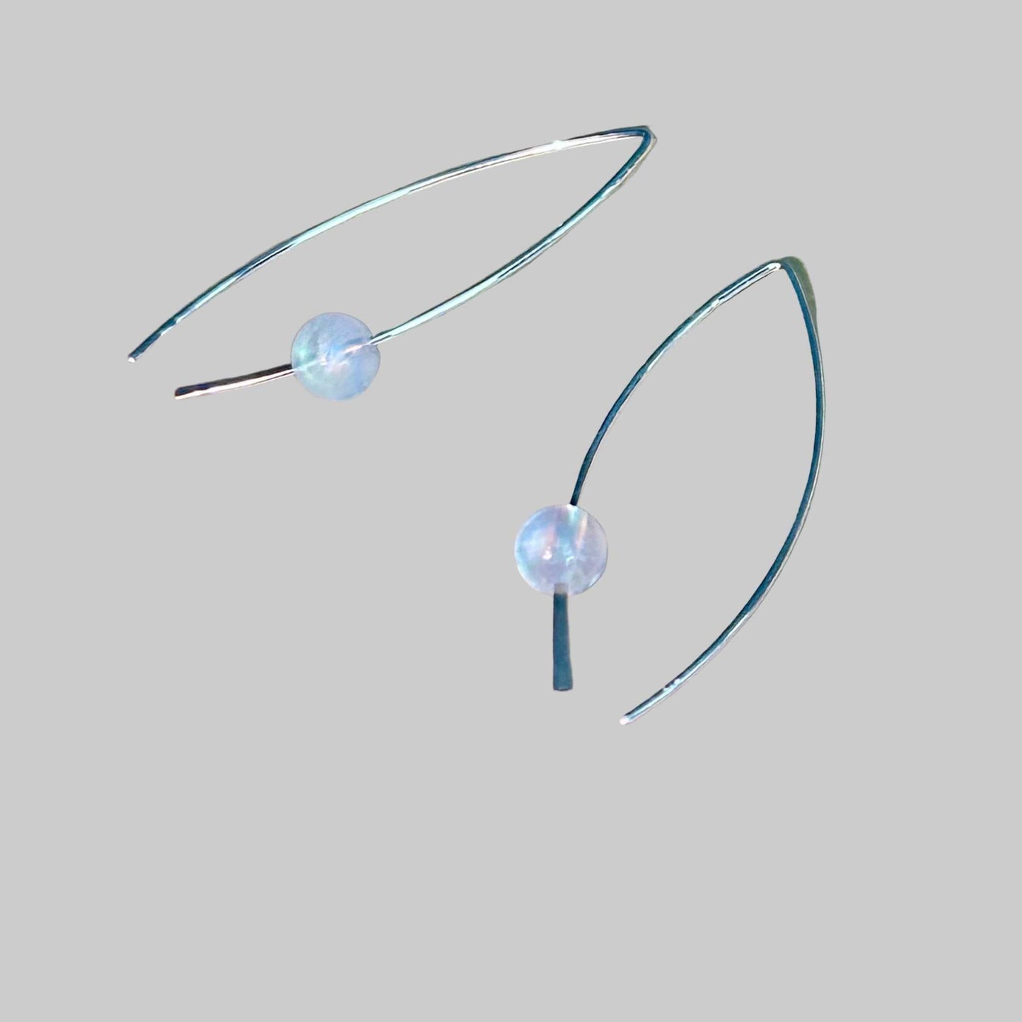 Rainbow Moonstone Crescent Bertoni Earrings - Sterling Silver