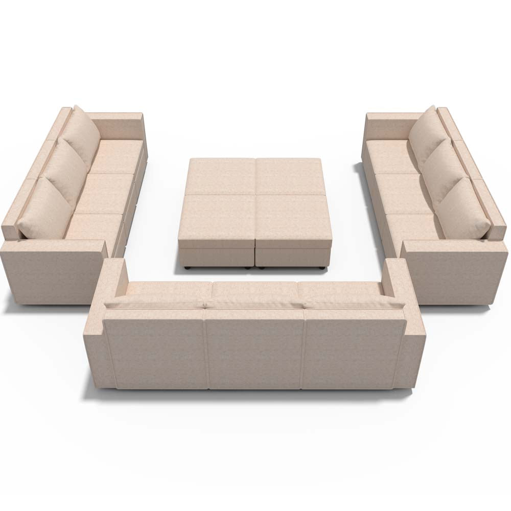 Ainfox 13-Seat Modular Sectional Sofa Sleeper Sofa Flannel Sofa with Storage Seat Beige