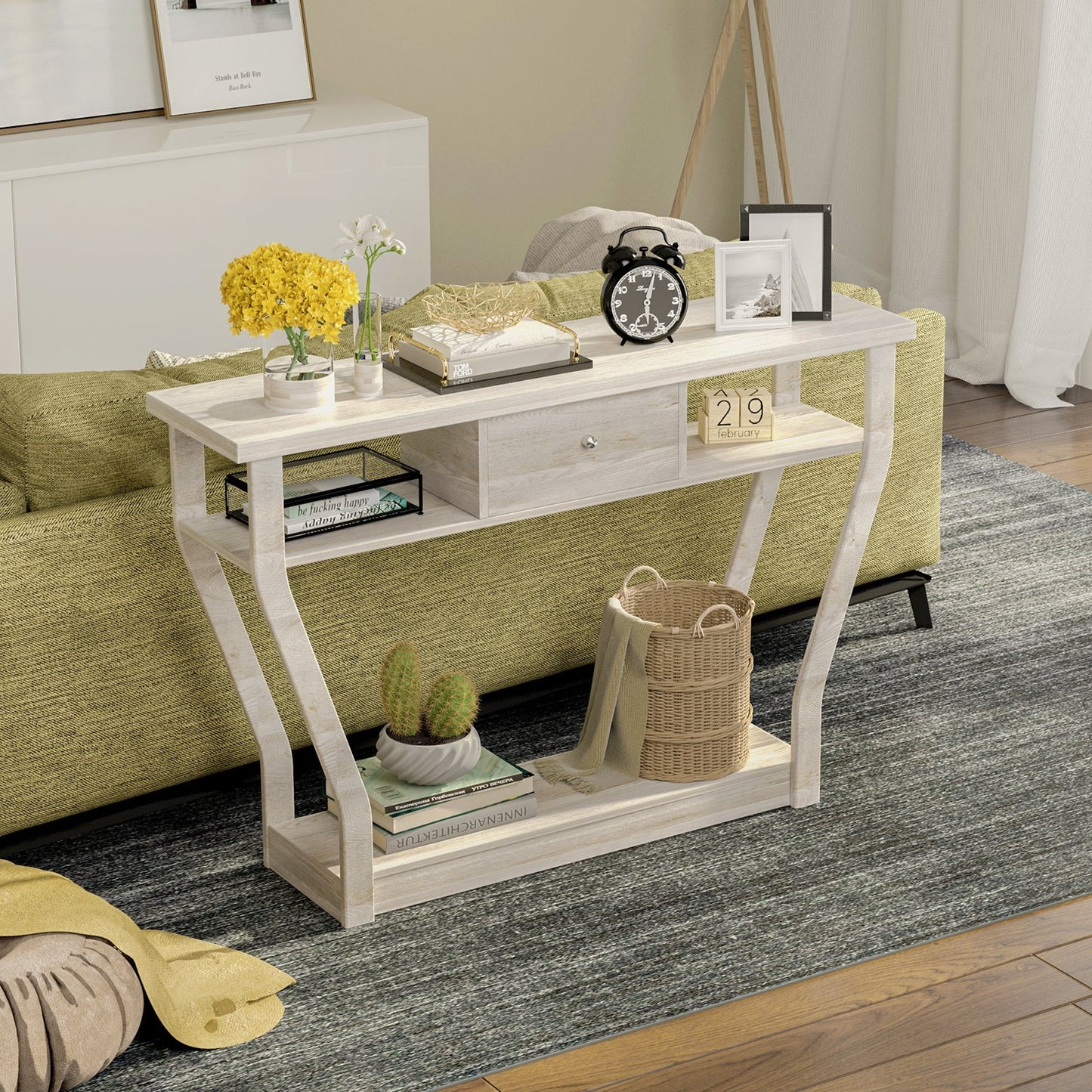 Curved Frame Modern Console Table with Storage Drawer for Entryway