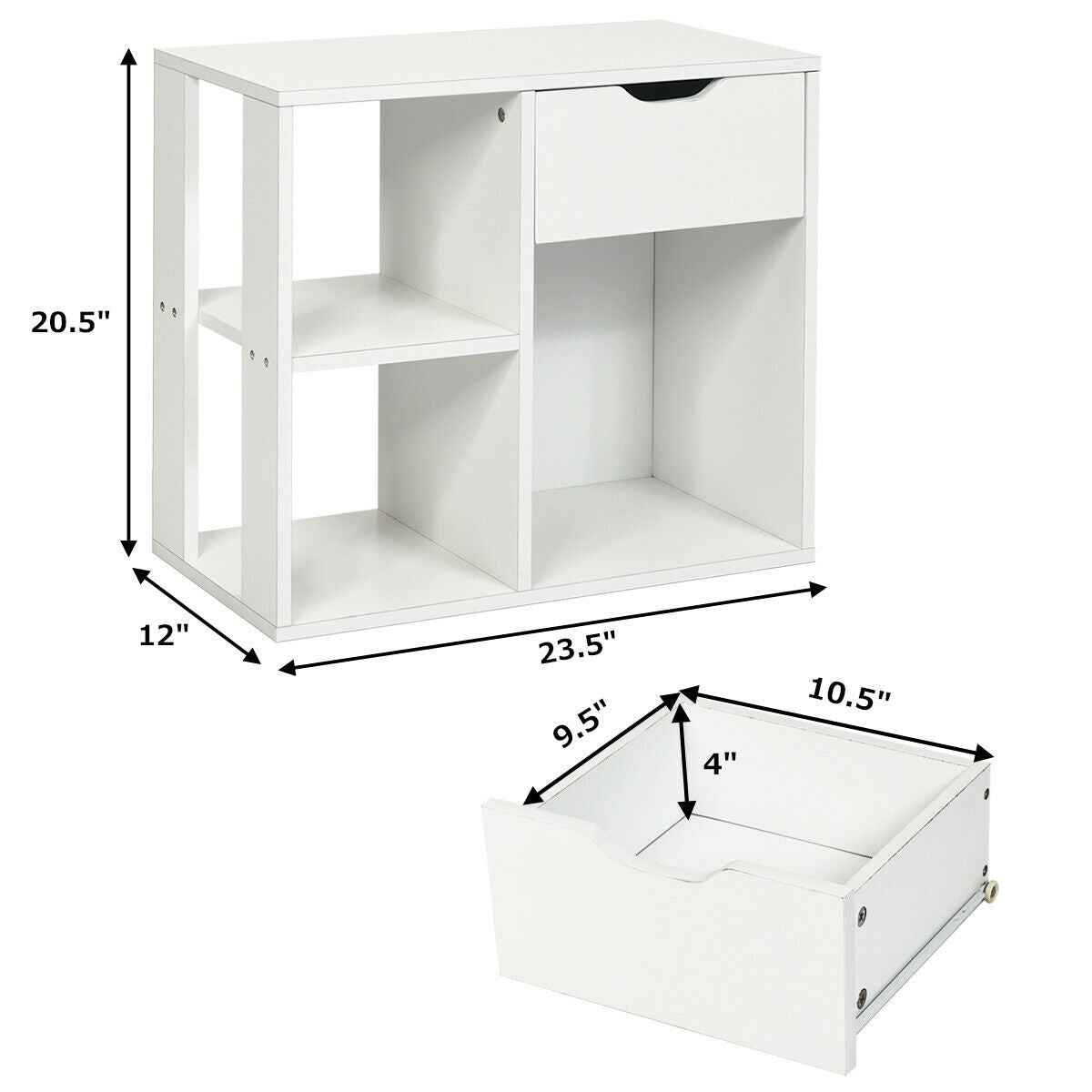 3-Cube Bookcase 2-tier Wooden Storage Shelf with Pull-out Drawer-Brown