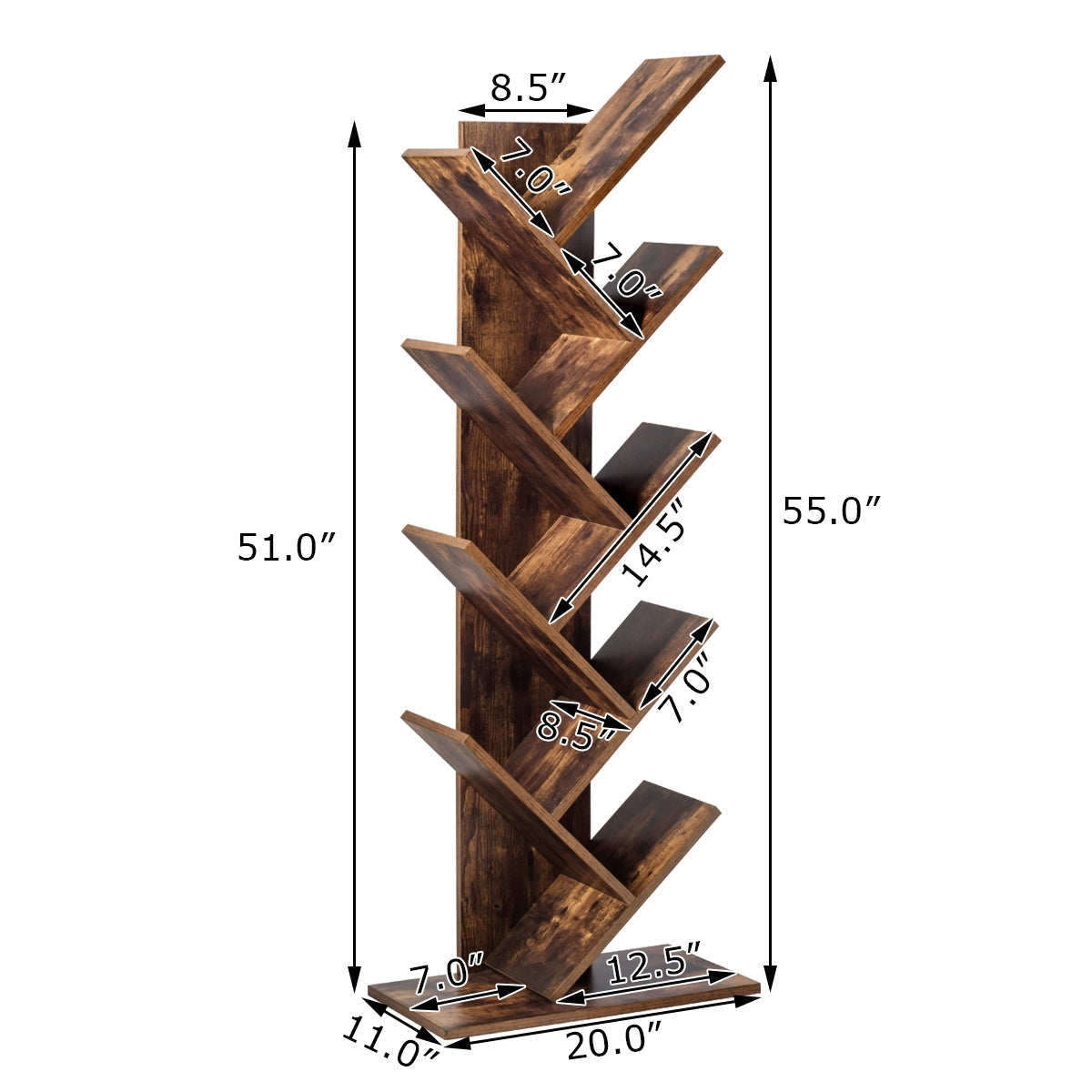 8-Tier Free Standing Tree Bookshelf-Coffee