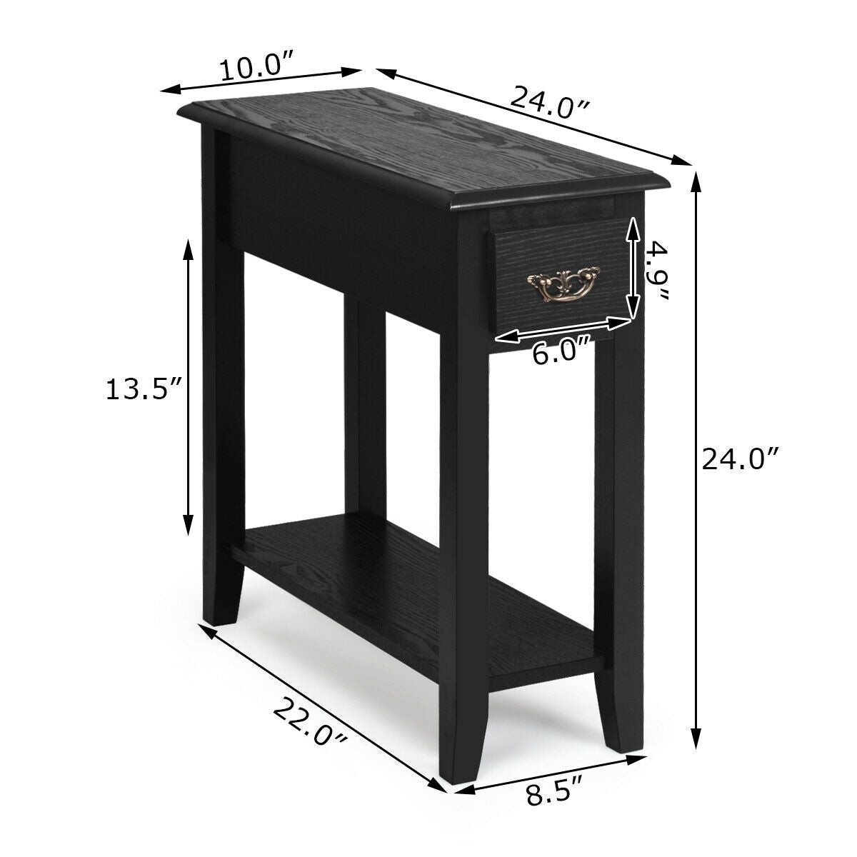 End Table Bedside Sofa End Table Narrow Nightstand with Wooden Legs