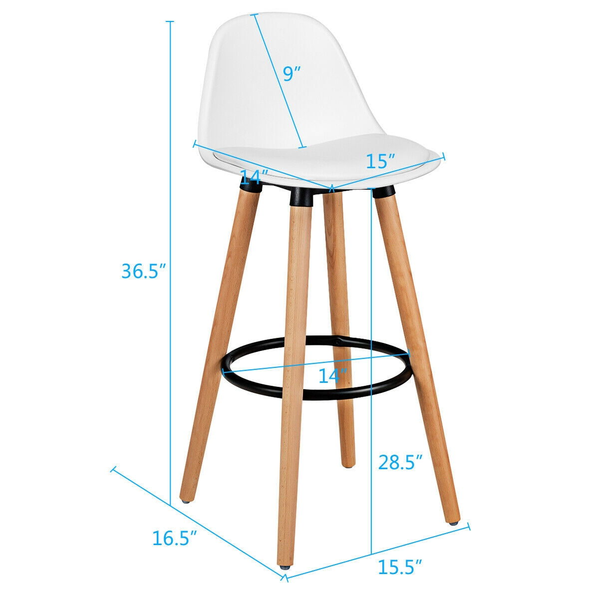 2 Pieces Mid Century Barstool 28.5 Inches Dining Pub Chair