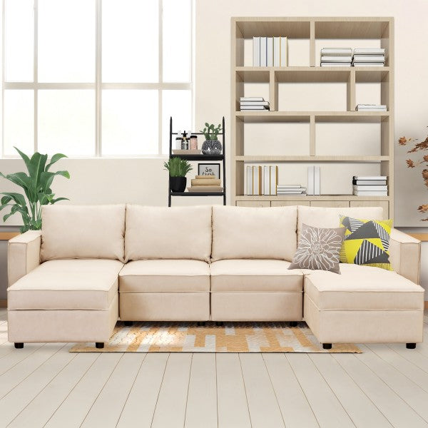 Ainfox U Shaped Storage Module Sofa Six Seats Adjust Armrest Beige