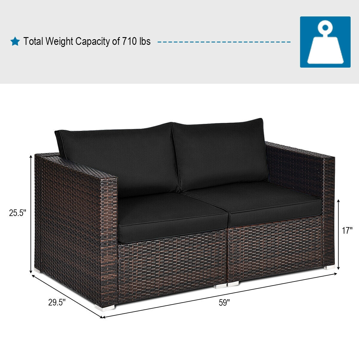 2 Pieces Patio Rattan Sectional Conversation Sofa Set-Beige