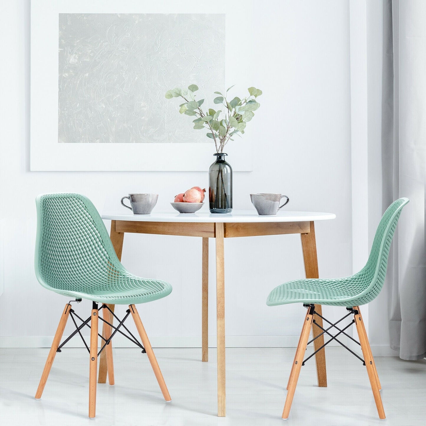 2 Pcs Modern Plastic Hollow Chair Set with Wood Leg