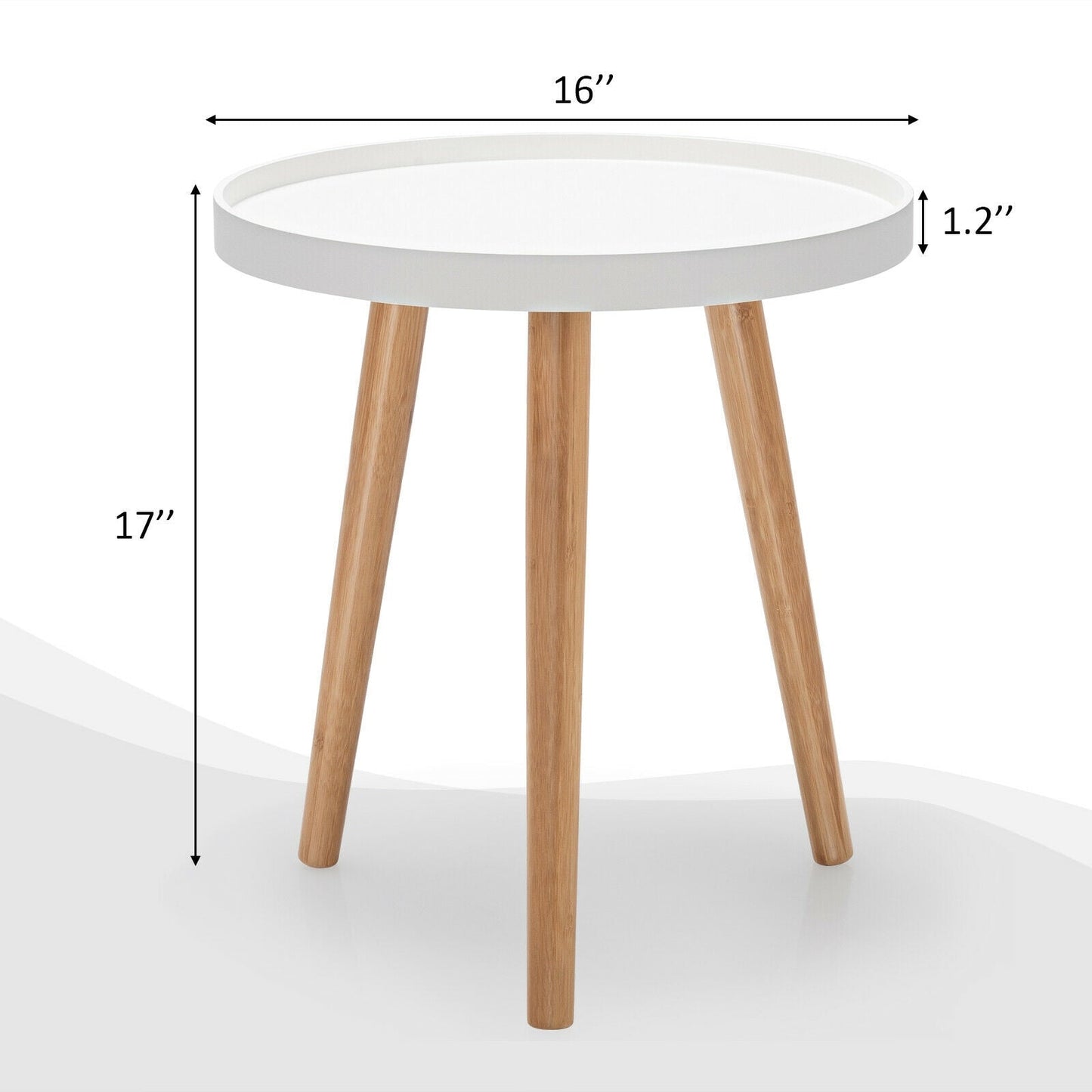 Mid Century Modern Round Side Sofa Coffee Table with Wooden Tray