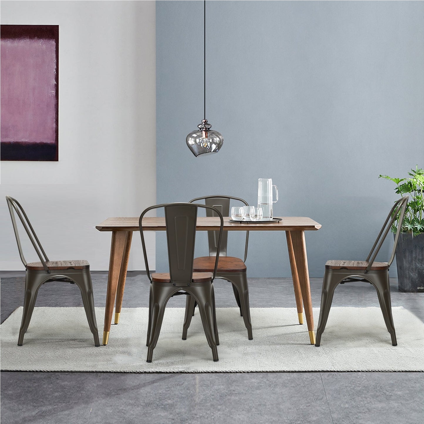 18 Inch Height Set of 4 Stackable Style Metal Wood Dining Chair