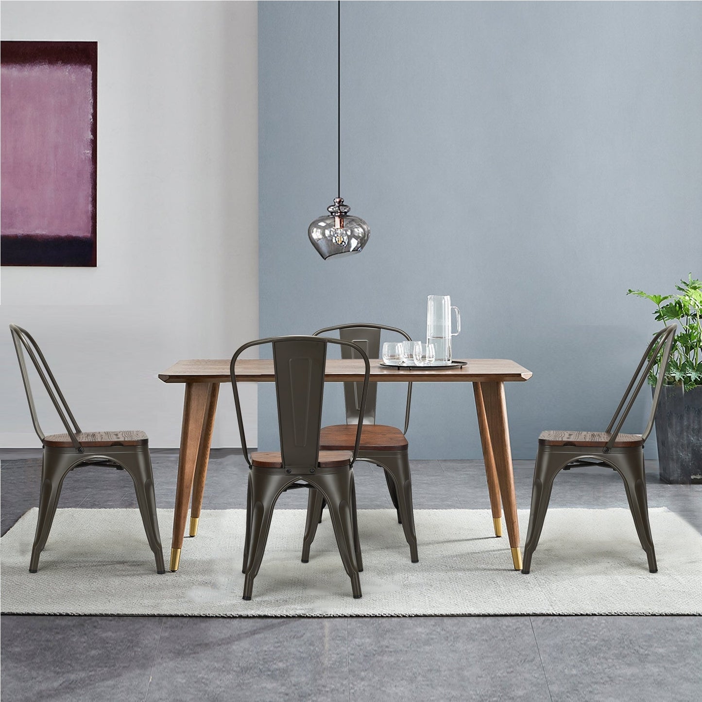 18 Inch Height Set of 4 Stackable Style Metal Wood Dining Chair