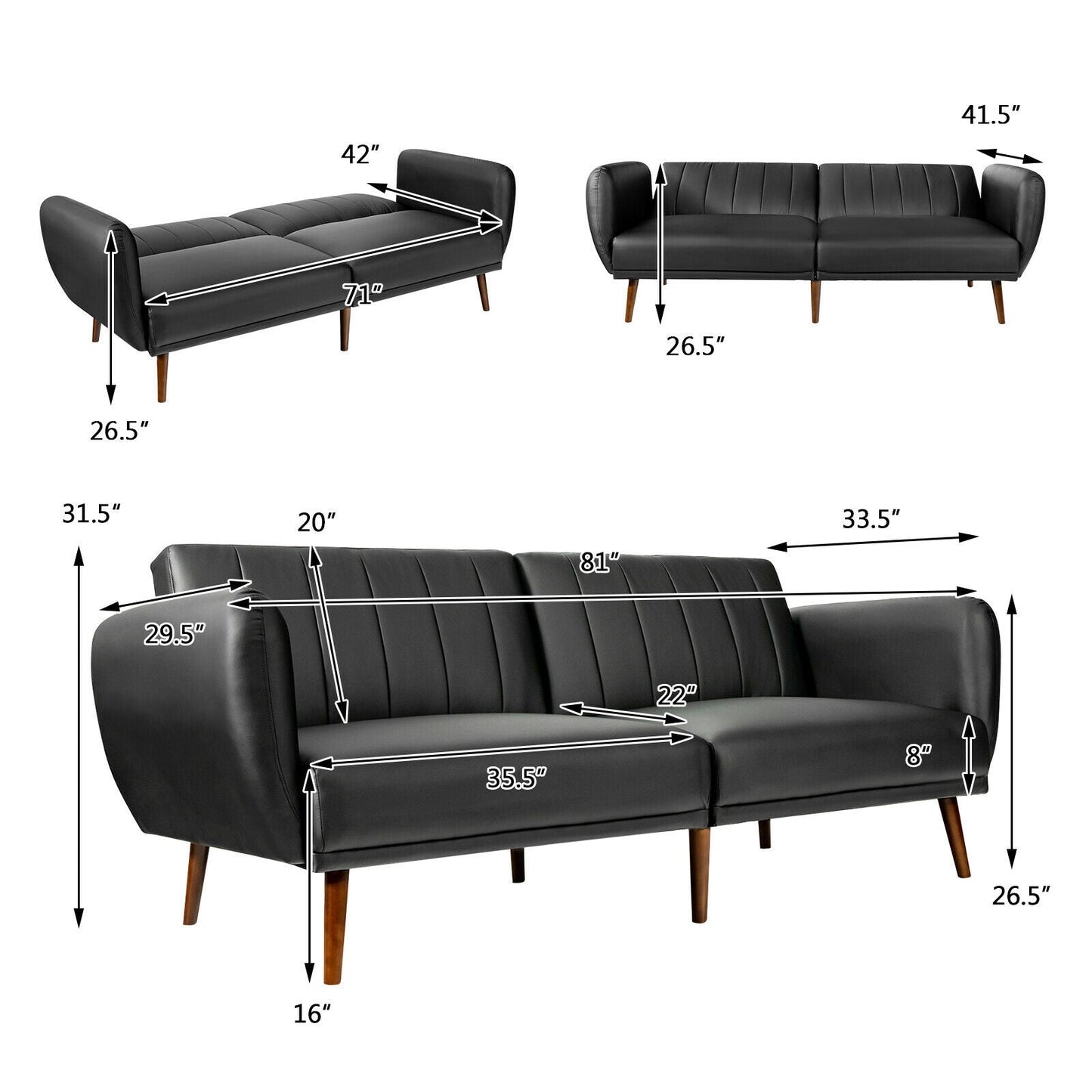 3 Seat Convertible Sofa Bed with Adjustable Backrest for Living Room