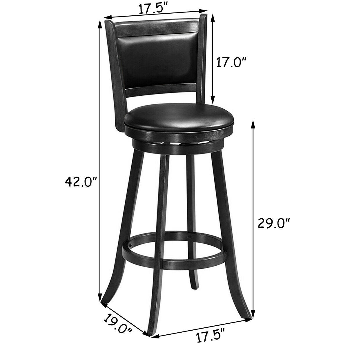 Set of 2 29 Inch Swivel Bar Height Stool Wood Dining Chair Barstool