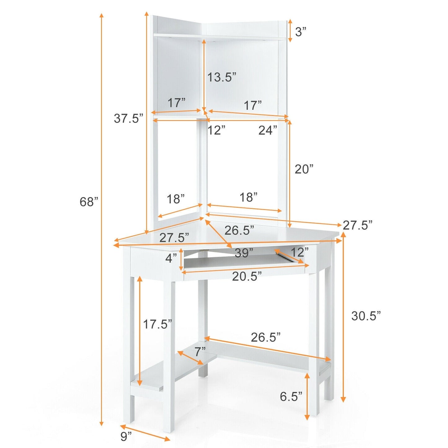 Corner Computer Desk with Hutch and Storage Shelves