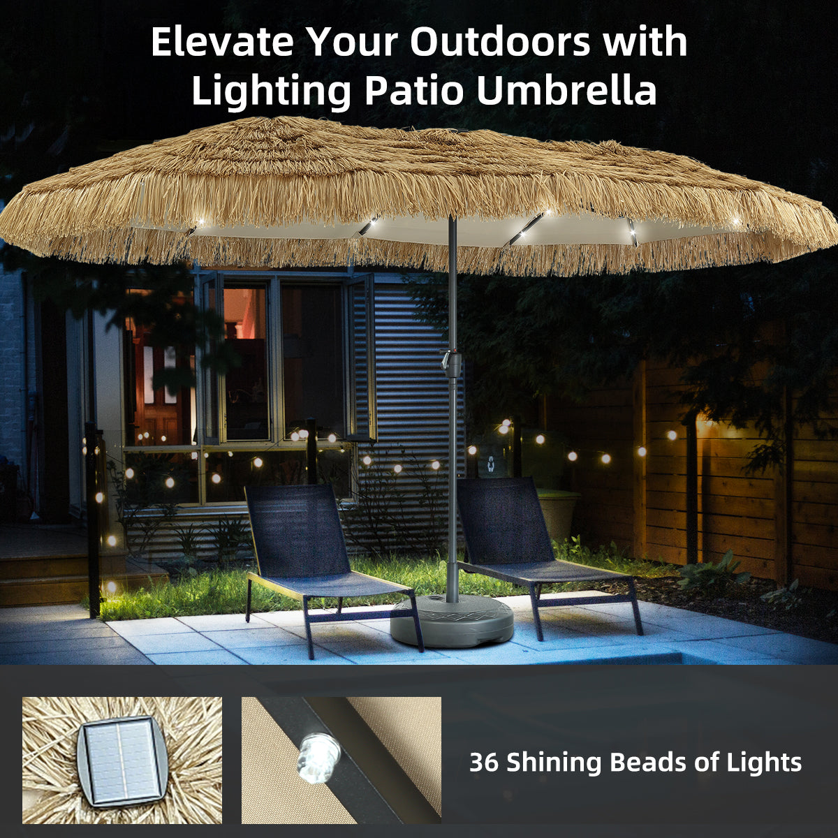 Ainfox 13ft Large Thatched Tiki Patio Umbrella, Outdoor Heavy-Duty Double-Sided Rectangle Market Umbrella for Garden, Deck, Backyard, Pool, Beach