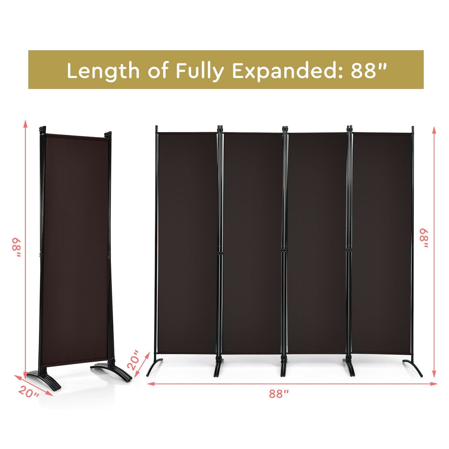 4-Panel Room Divider with Steel Frame