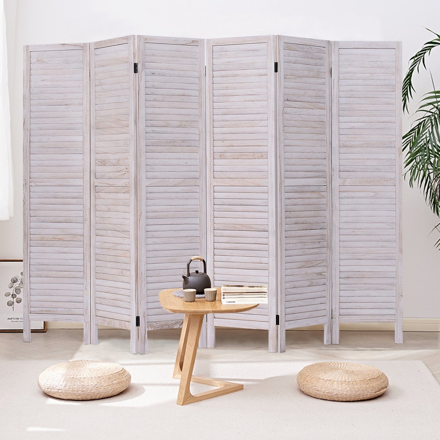 6 Panels Classic Venetian Wooden Slat Room Screen-White