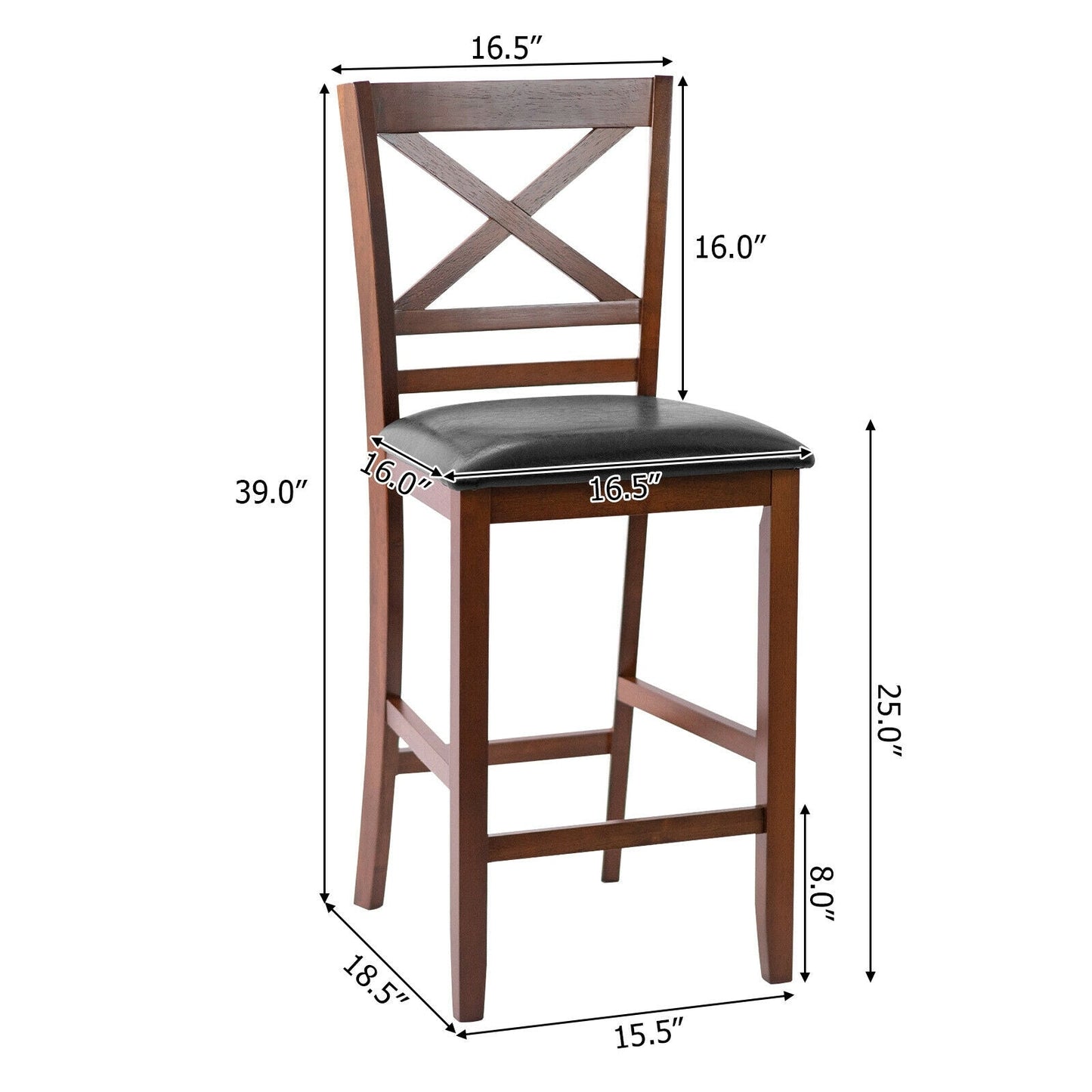 Set of 2 Bar Stools 25 Inch Counter Height Chairs with