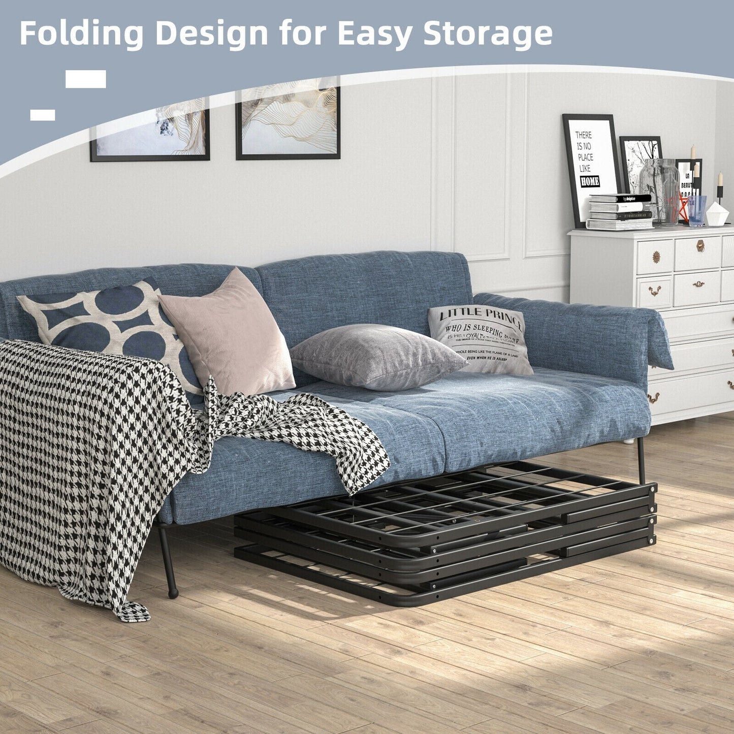 Twin/Full/Queen Size Foldable Metal Platform Bed with Tool-Free Assembly