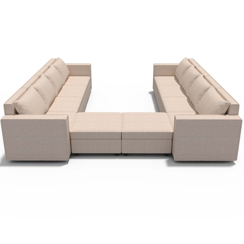 Ainfox 10-Seat Modular Sectional Sofa Sleeper Sofa Flannel Sofa with Storage Seat Beige