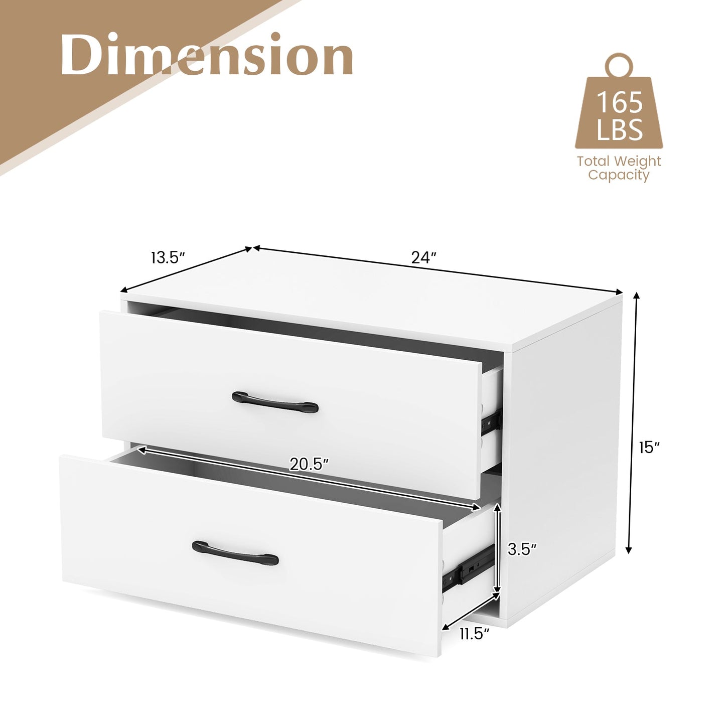 2-Drawer Stackable Horizontal Storage Cabinet Dresser Chest with Handles