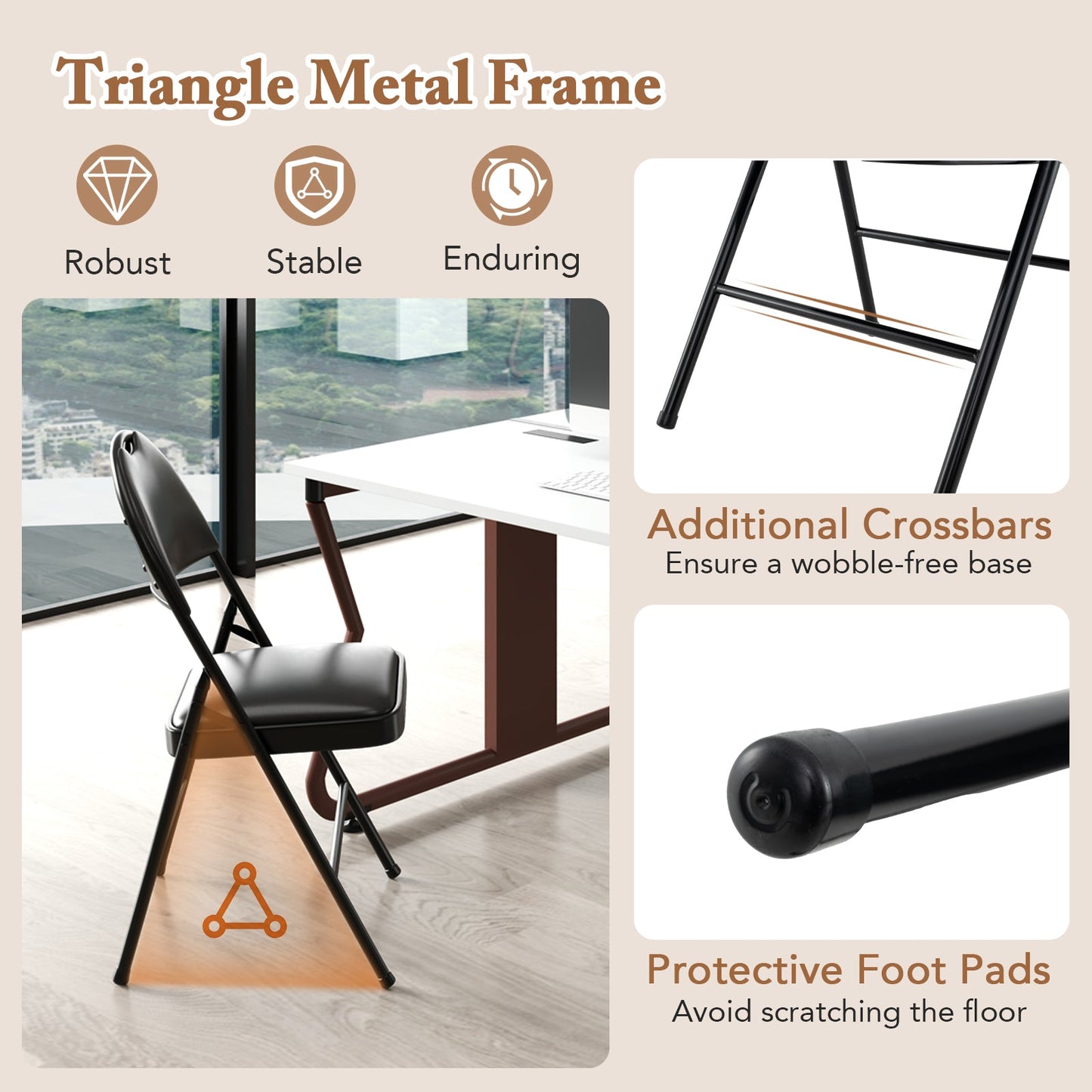 2 Pack Padded Folding Chairs with Metal Frame and Carry Handle-Black