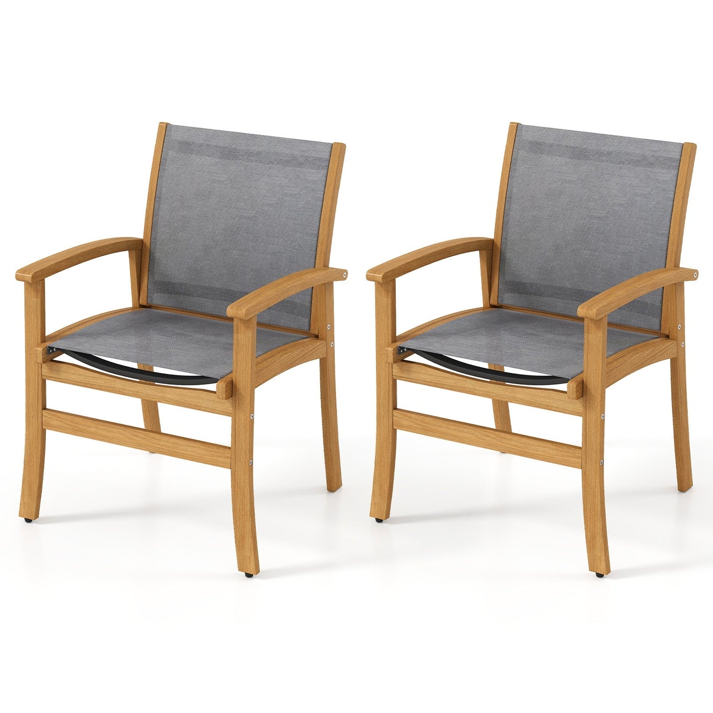 Patio Chairs Set of 2 Acacia Wood Armchairs with Breathable Fabric Back and Seat