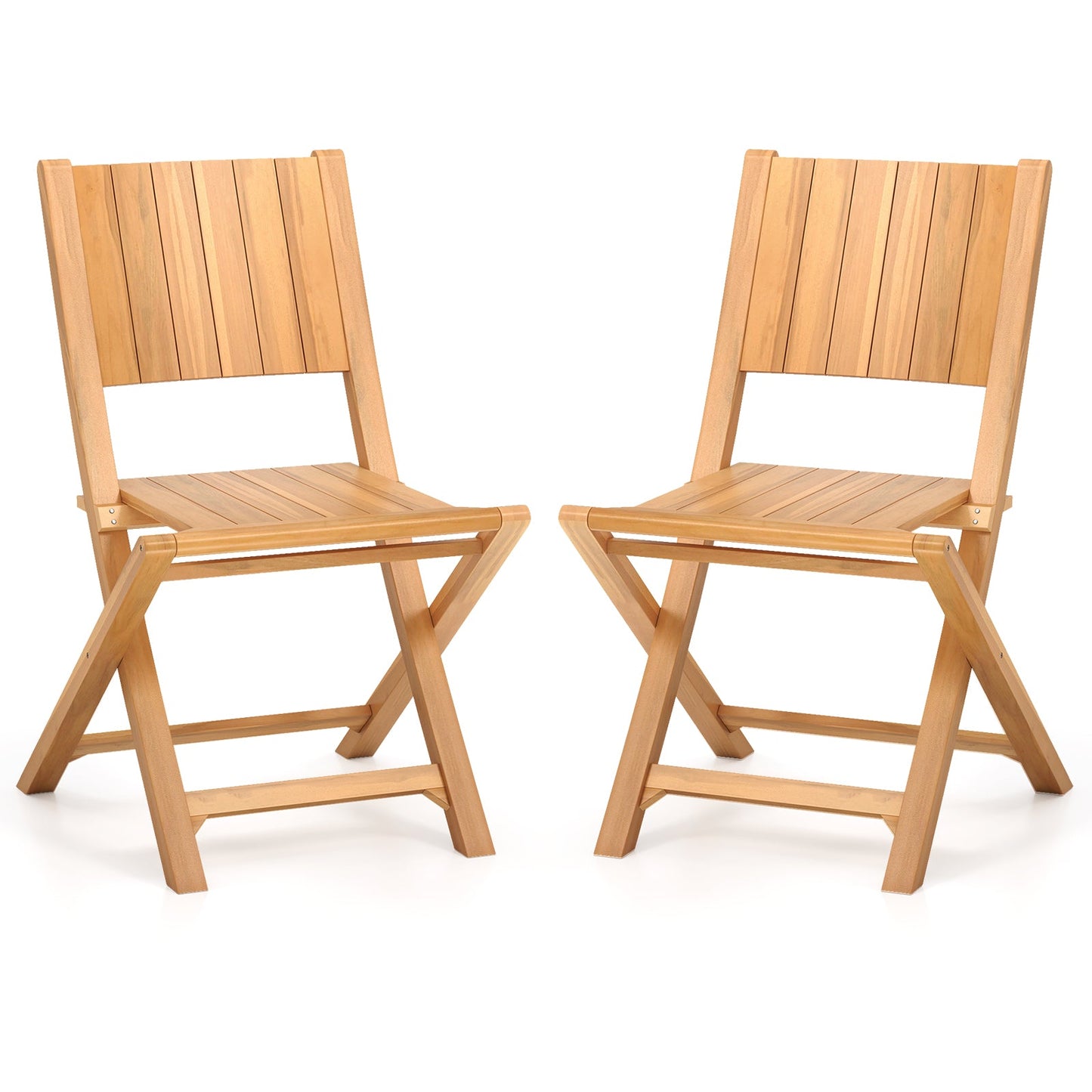 2 Pieces Teak Wood Outdoor Dining Chairs with Slatted Seat