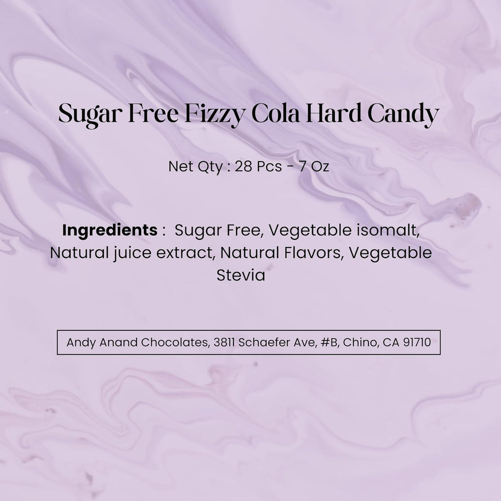 Andy Anand Sugar-Free Fizzy Cola Hard Candy, 28 pc, 7 oz – Copper-Kettle Boiled, Keto & Diabetic-Friendly, Gluten-Free Gourmet Gift Box