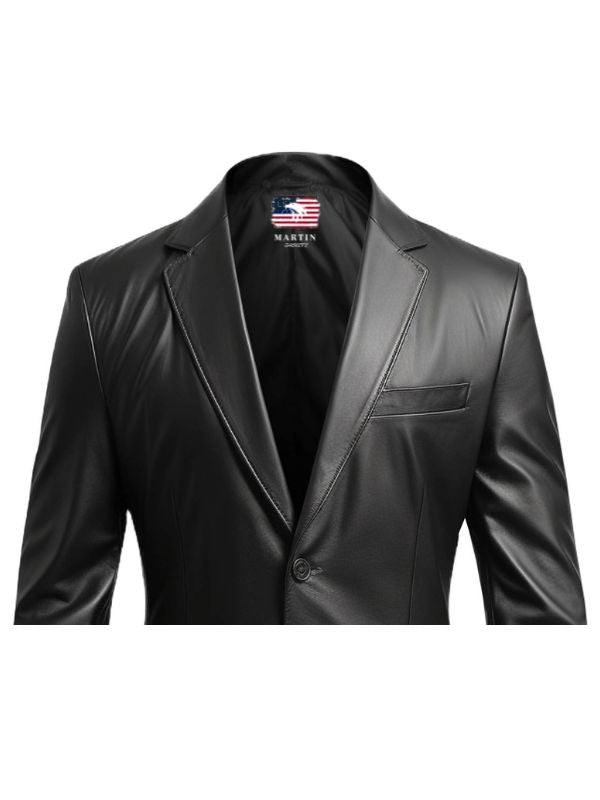 Men Black Leather Blazer