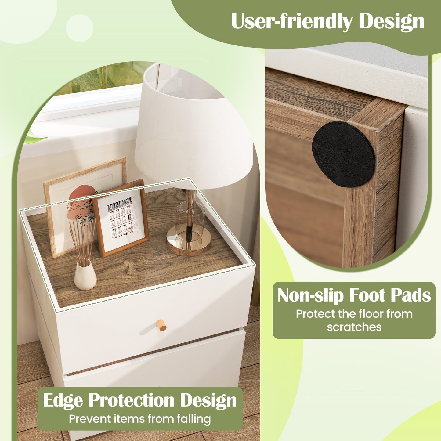 2-Drawer Modern Nightstand with Storage for Living Room Bedroom