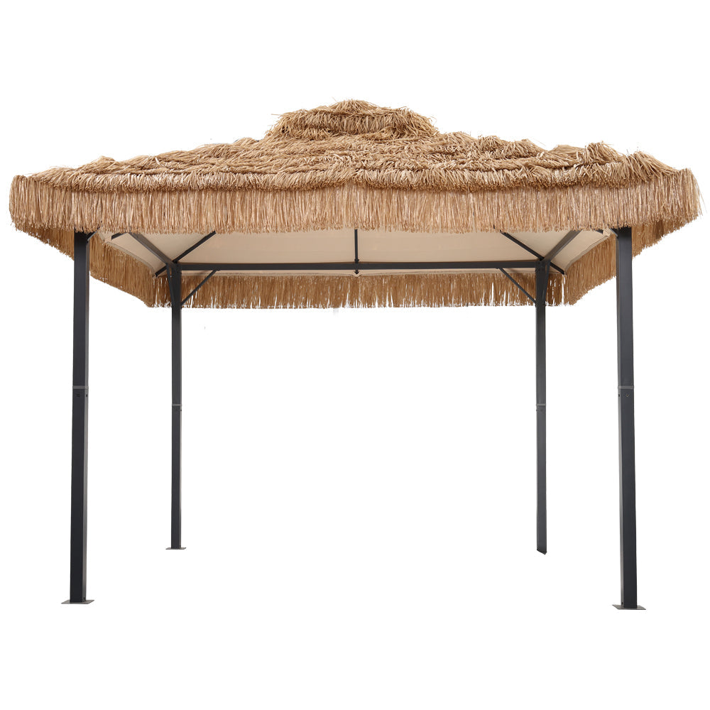 Pergard 10' x 10'FT Straw Canopy, Imitation Straw 4-Corner Gazebo Canopy