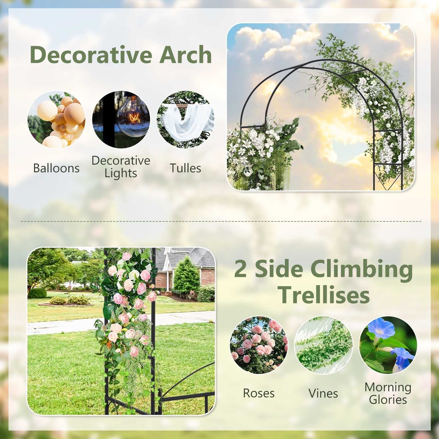 2 in 1 Garden Arbor with Door and Latch for Outdoor Lawn-Black
