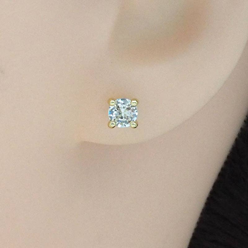 Dainty Round Diamond CZ Gold Stud Earrings, Sku#LK836