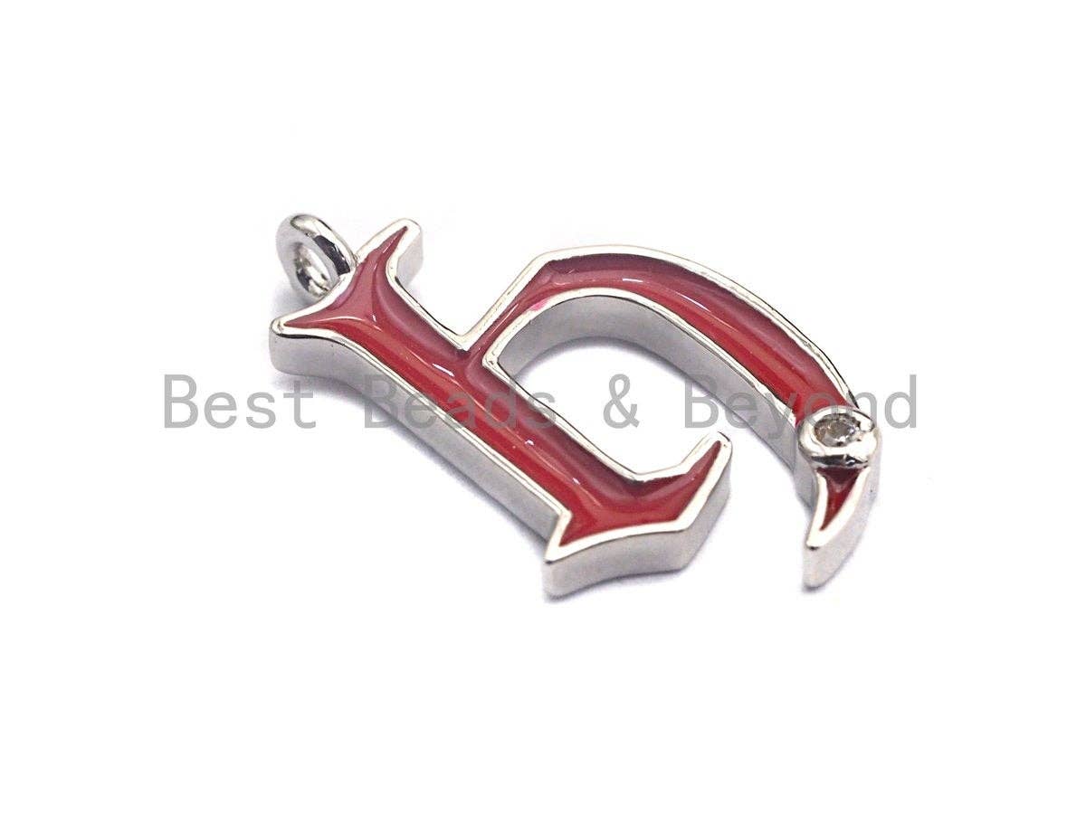 Enamel pave alphabet letter, Alphabet Charms, Initial Alphabet Letters, Custom Naming Pendants, Initial Letter h Pendant, 13x23mm,sku#B120