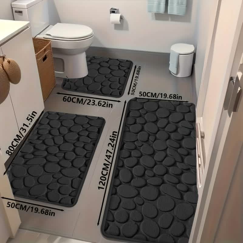 Tapis de bain en mousse à mémoire de forme ultra-douce – Antidérapant, absorbant (Hexagone gris)