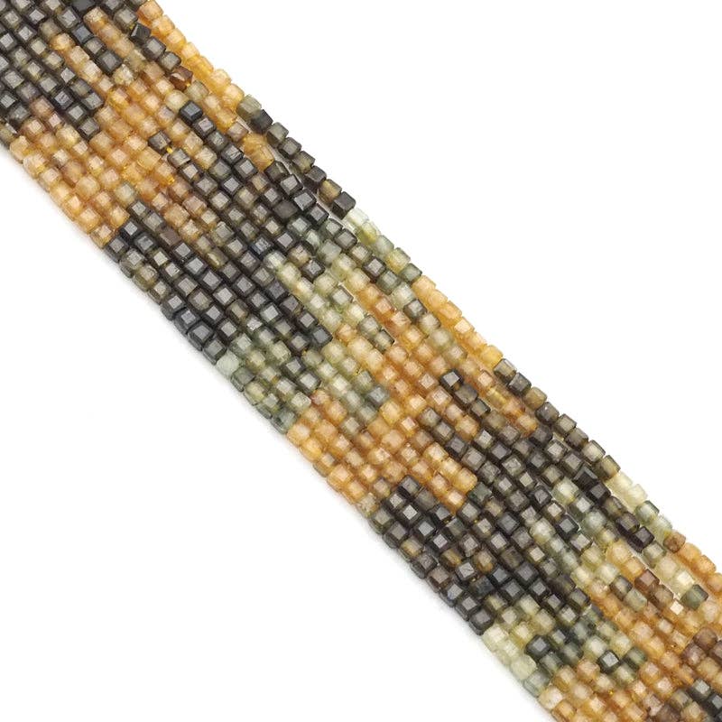 Genuine Yellow Green Black Tourmaline Faceted Cube Beads, 2.5mm, Sku#U1546