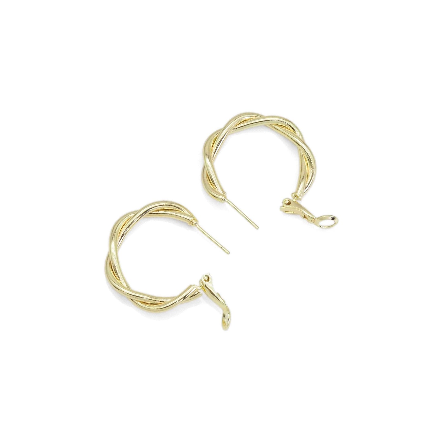 Gold Twisted Round Hoop Earrings, Sku#ZX136