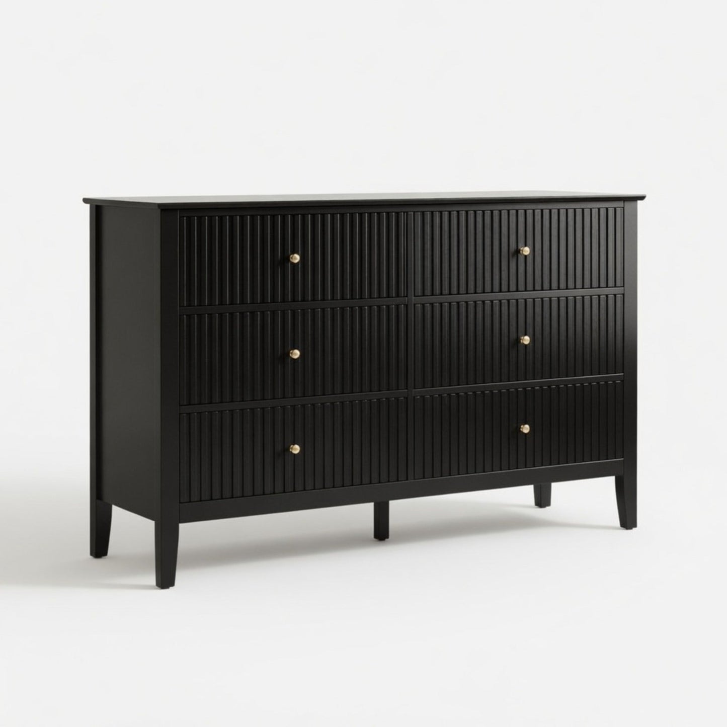 47.2" Wide Black 6-Drawer Fluted Dresser