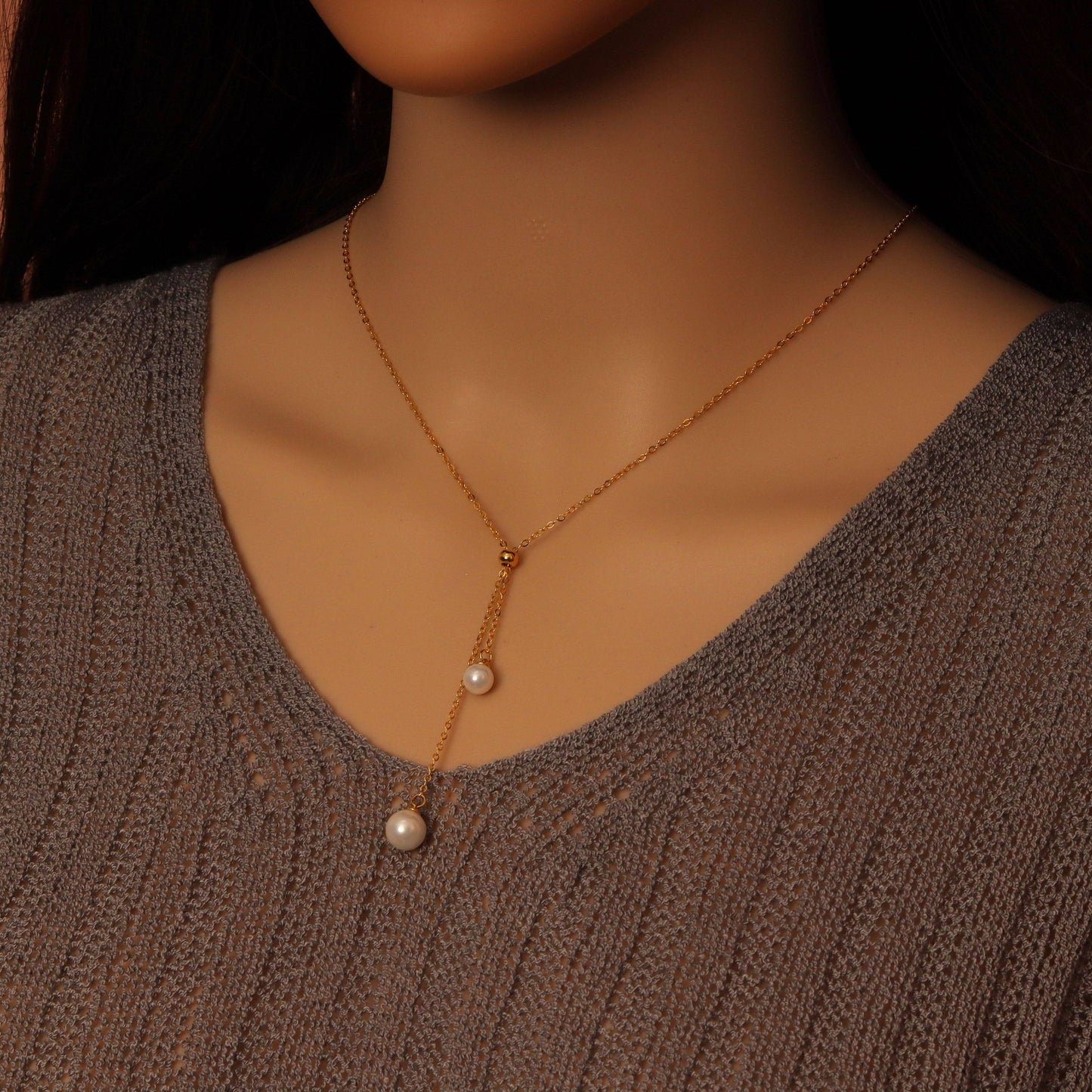 Dainty Gold Chain White Pearl Pendant Necklace, Sku#ZX207