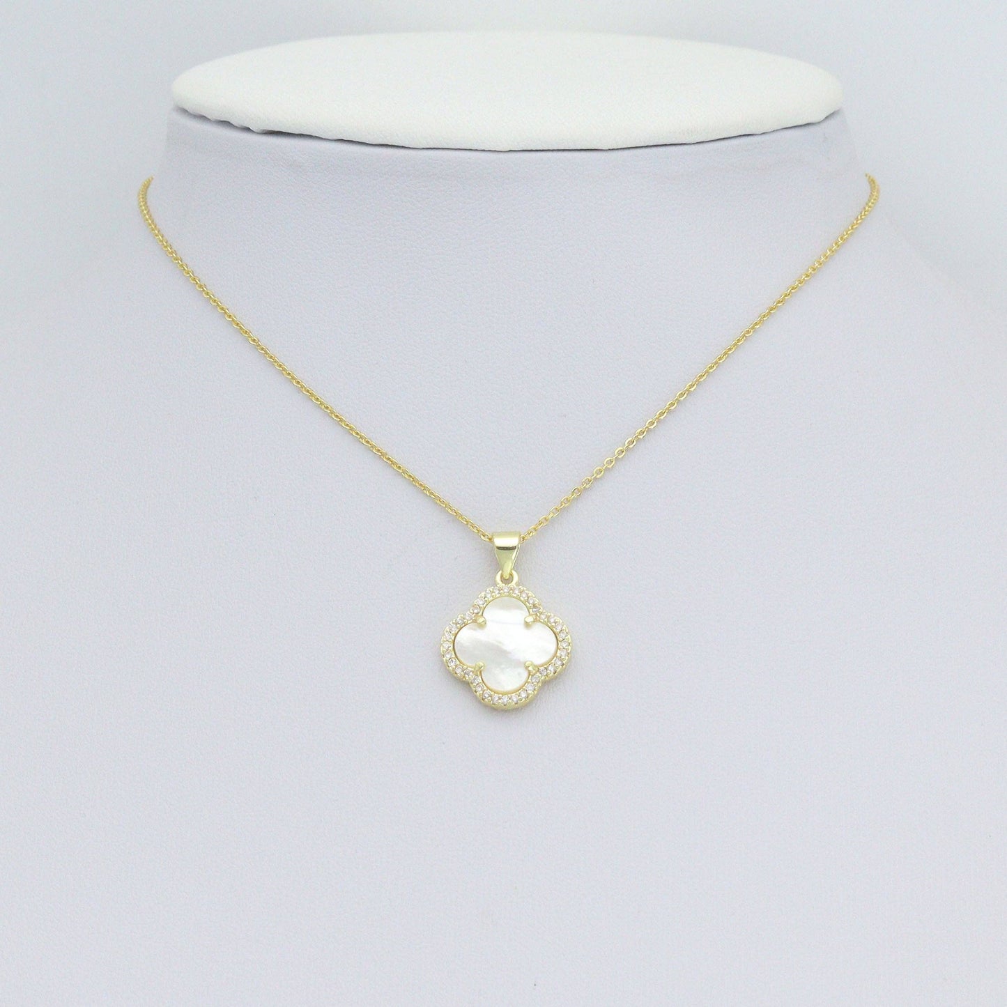 Clear CZ Double sided Mother of Pearl Gold flower Charm Pendant,Sku#LX881