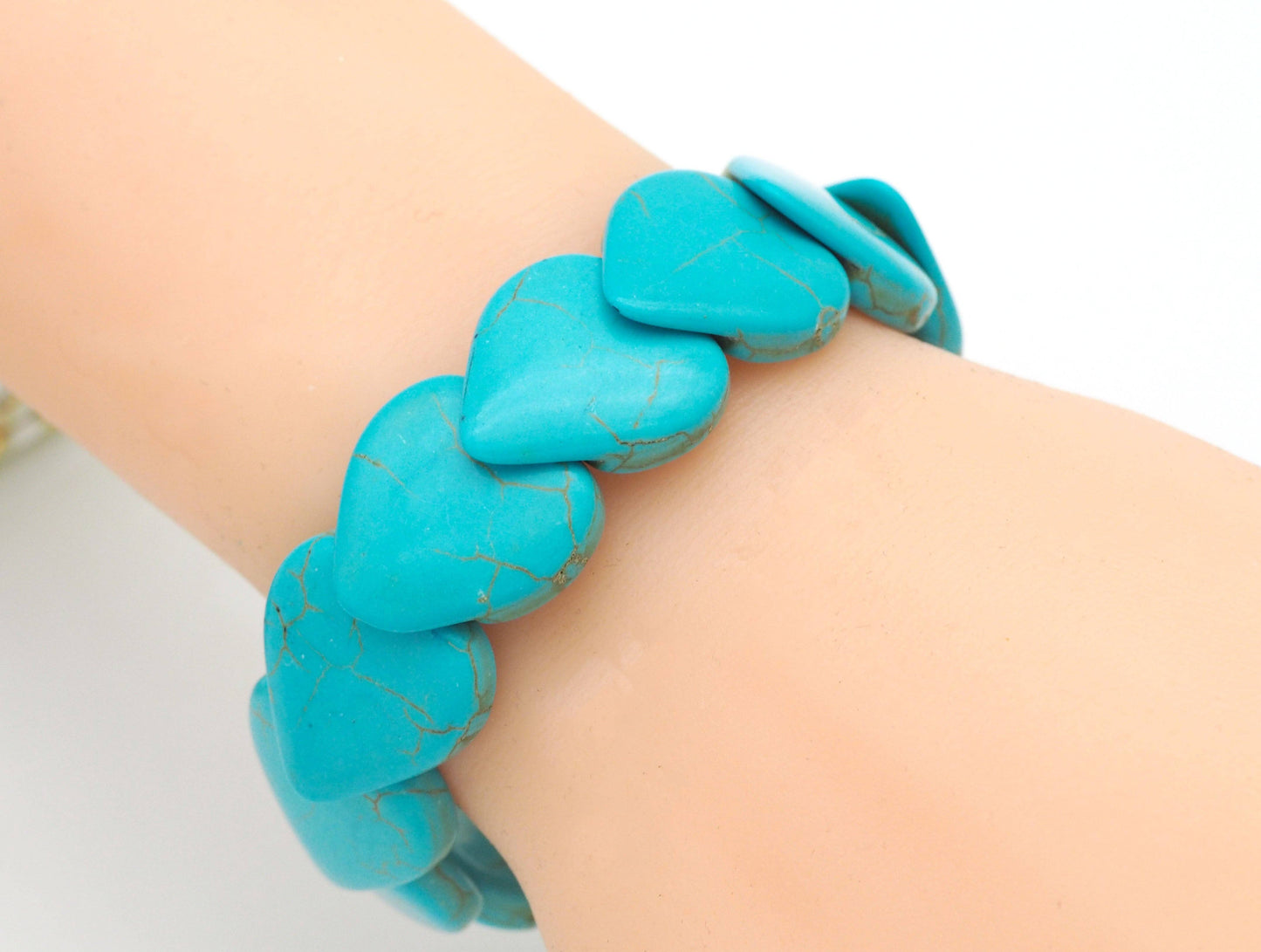 Blue Turquoise Heart Stretch Adjustable Bracelate, Sku#U1458