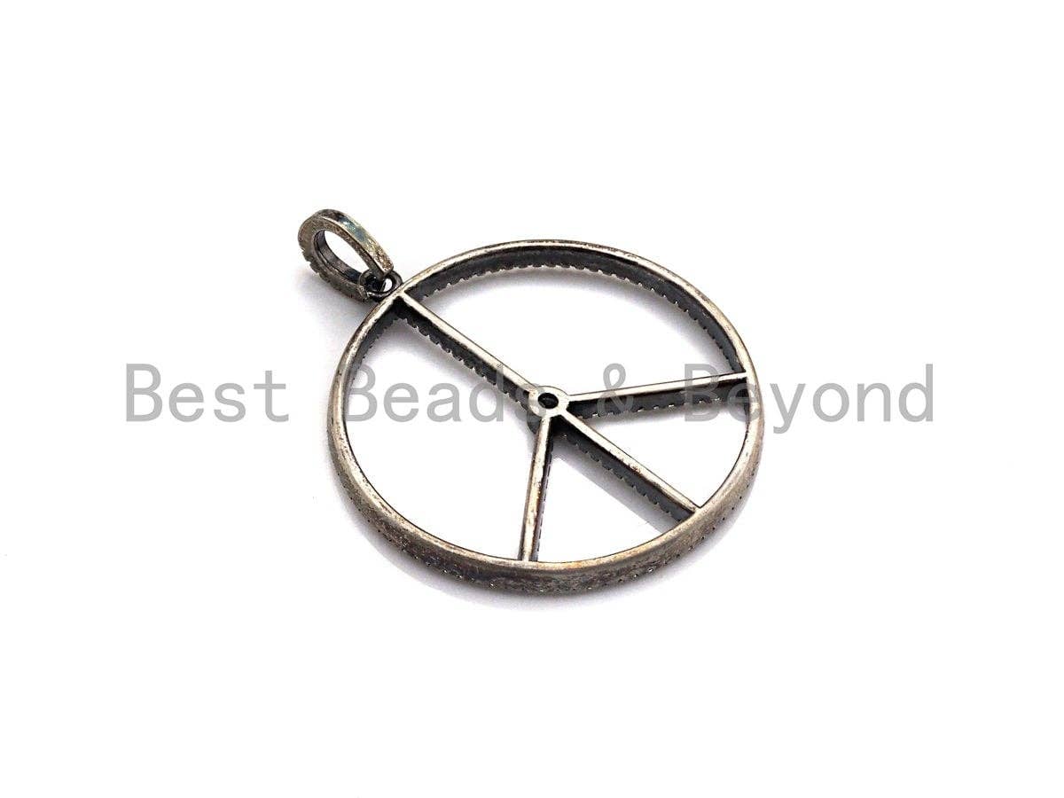 CZ Micro Pave Peace Sign Shape Pendant, Antique Silver Tone, Cubic Zirconia Pave Pendant, 36x39mm,sku#X130