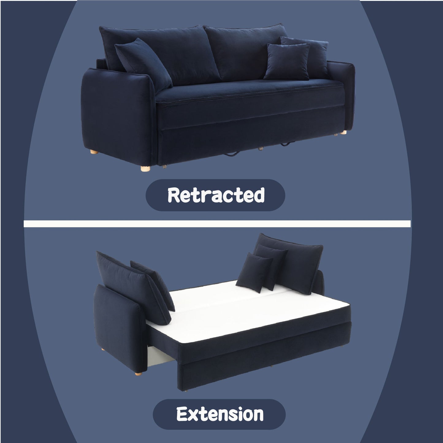 Irina Blue Velvet Sleeper Sectional Sofa