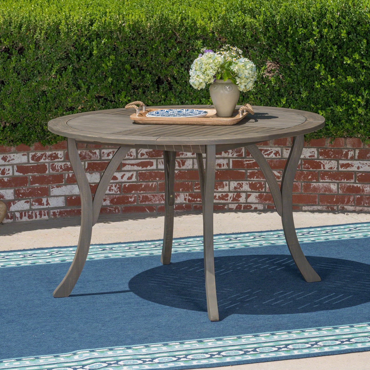 Outdoor Acacia Wood Round Dining Table with Curved Legs