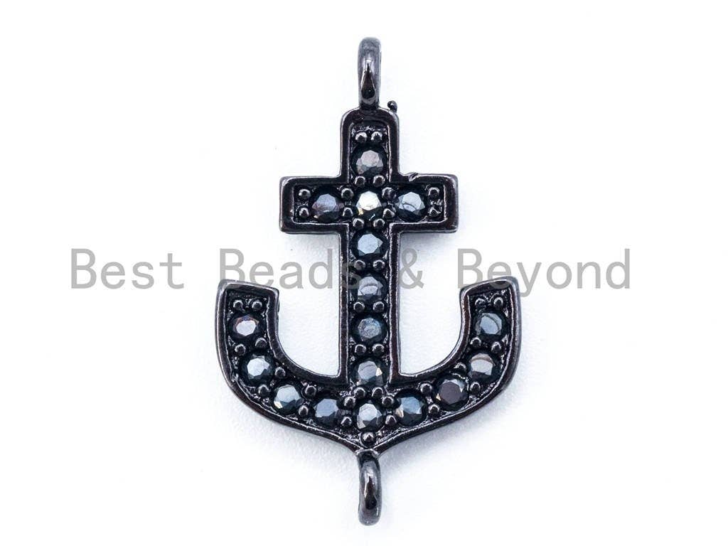 CZ Black Micro Pave Anchor Connector, Cubic Zirconia Anchor Arrow Connector, Men's Jewelry Findings, 14x23mm,1pc/2pcs/4pcs, sku#M101