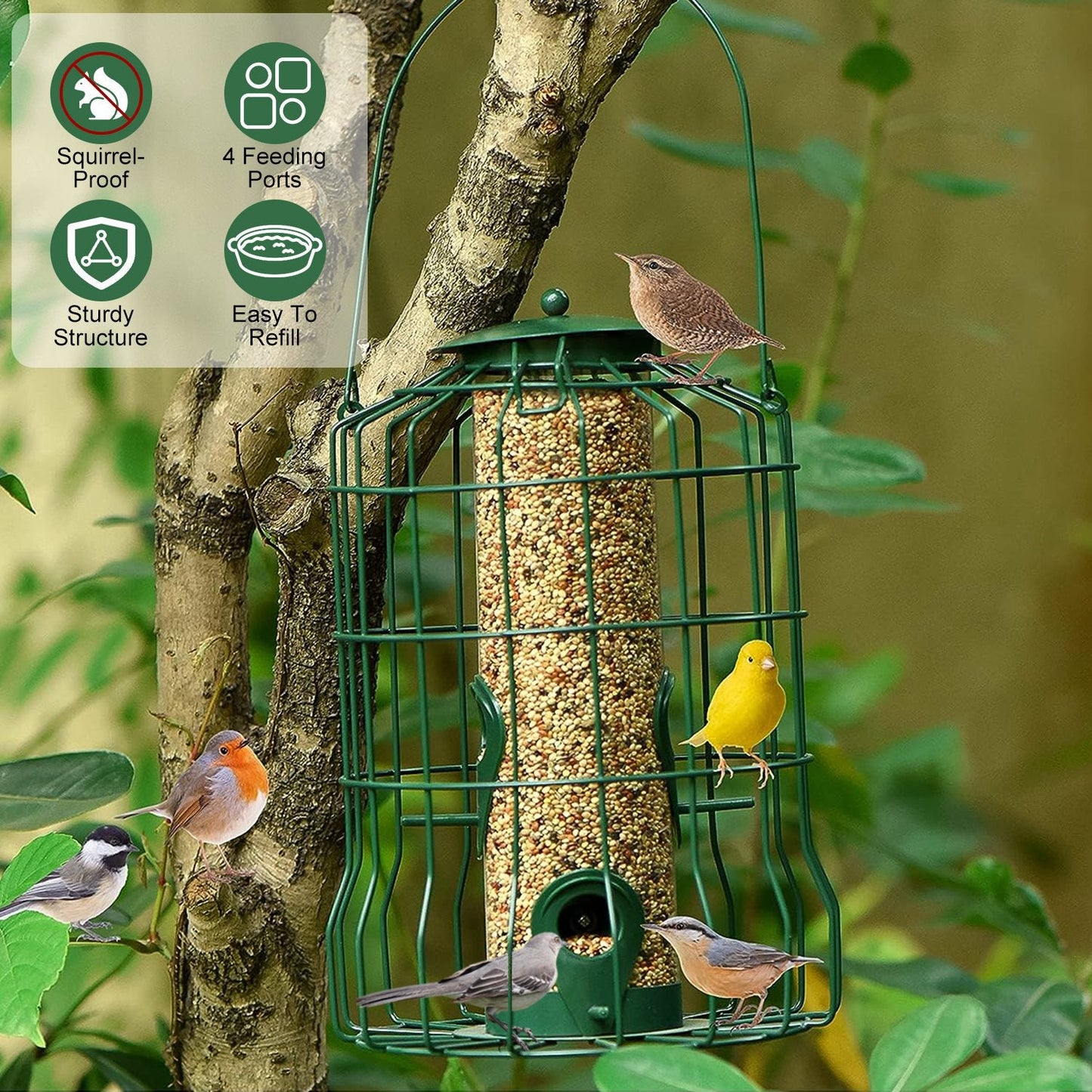 Metal Bird Feeder: Squirrel-Proof Seed Feeder with 4 Ports