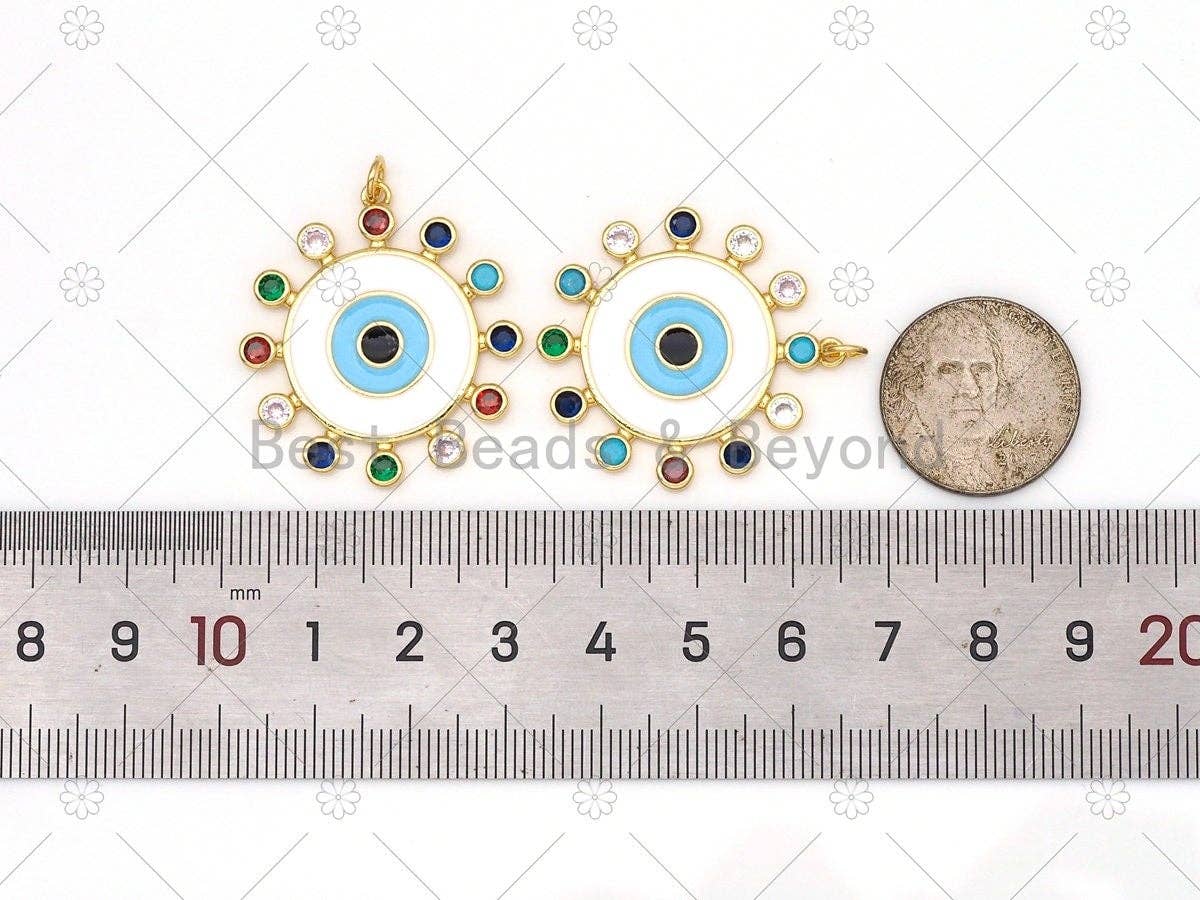 Colorful CZ Micro Pave Enamel Round Evil Eye On Coin Shape Pendant, 18K Gold Filled Evil Eye Charm, Necklace Pendant,30x33mm, Sku#LK481