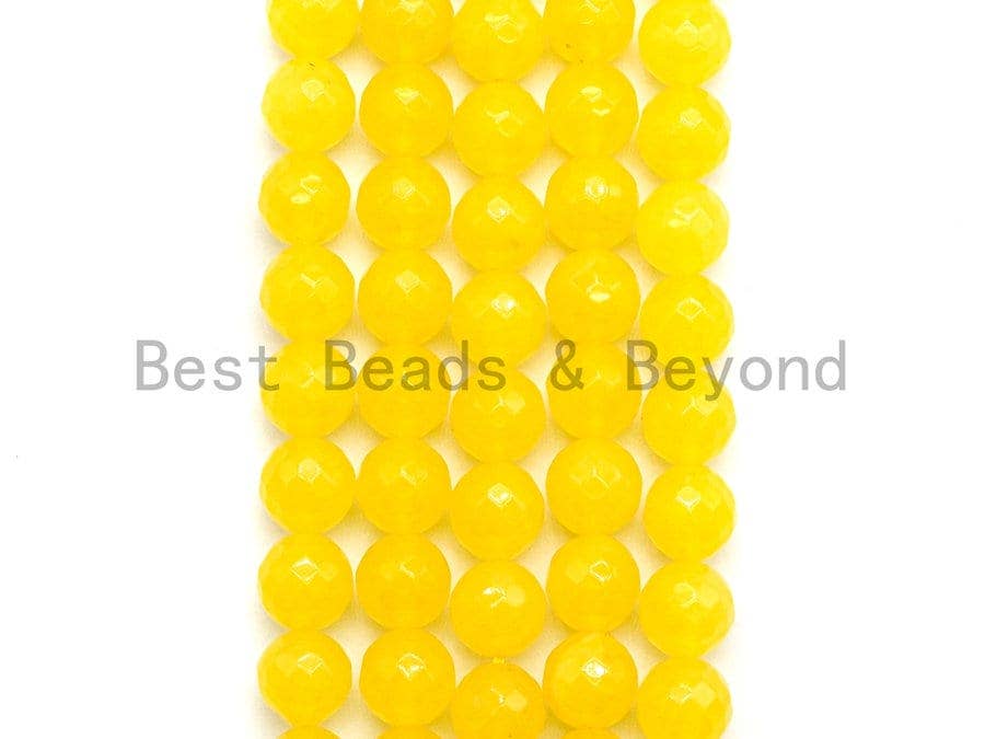 Yellow Jade Round Faceted Beads, 6mm/8mm/10mm/12mm/14mm Yellow Jade Gemstone Beads, 15.5inch strand, SKU#U439