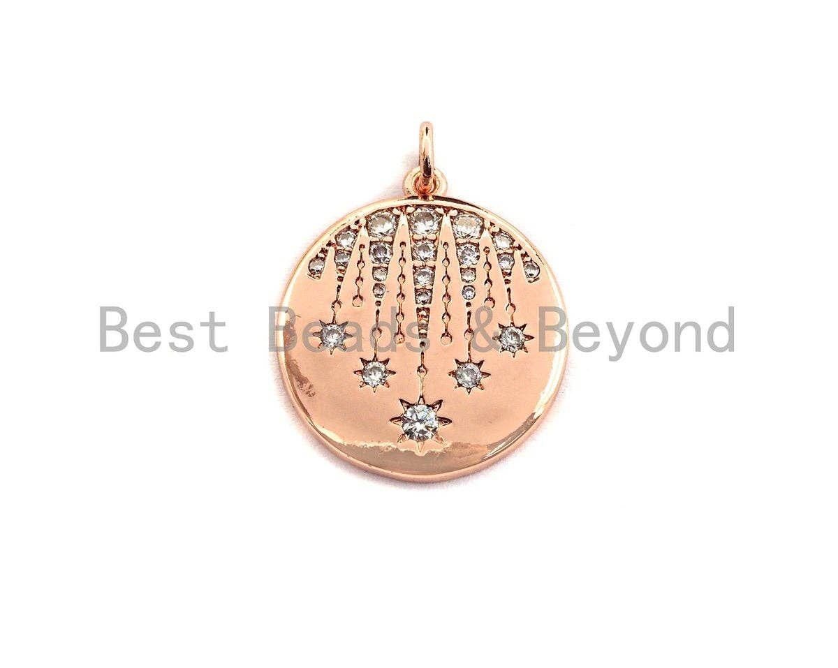 CZ Micro Pave Shooting Star Coin Charm, celetration star coin, Z433