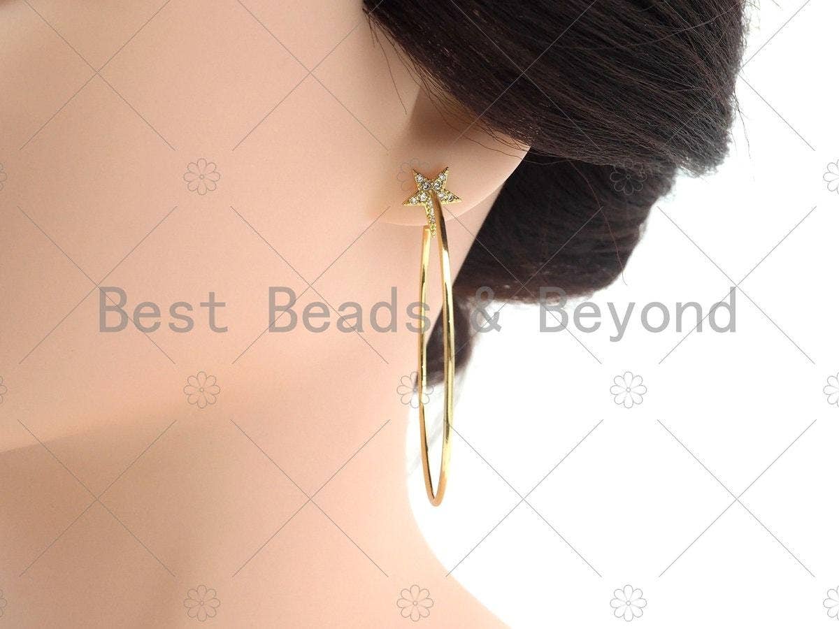 CZ Star Large Hoop Earrings, Sku#J320