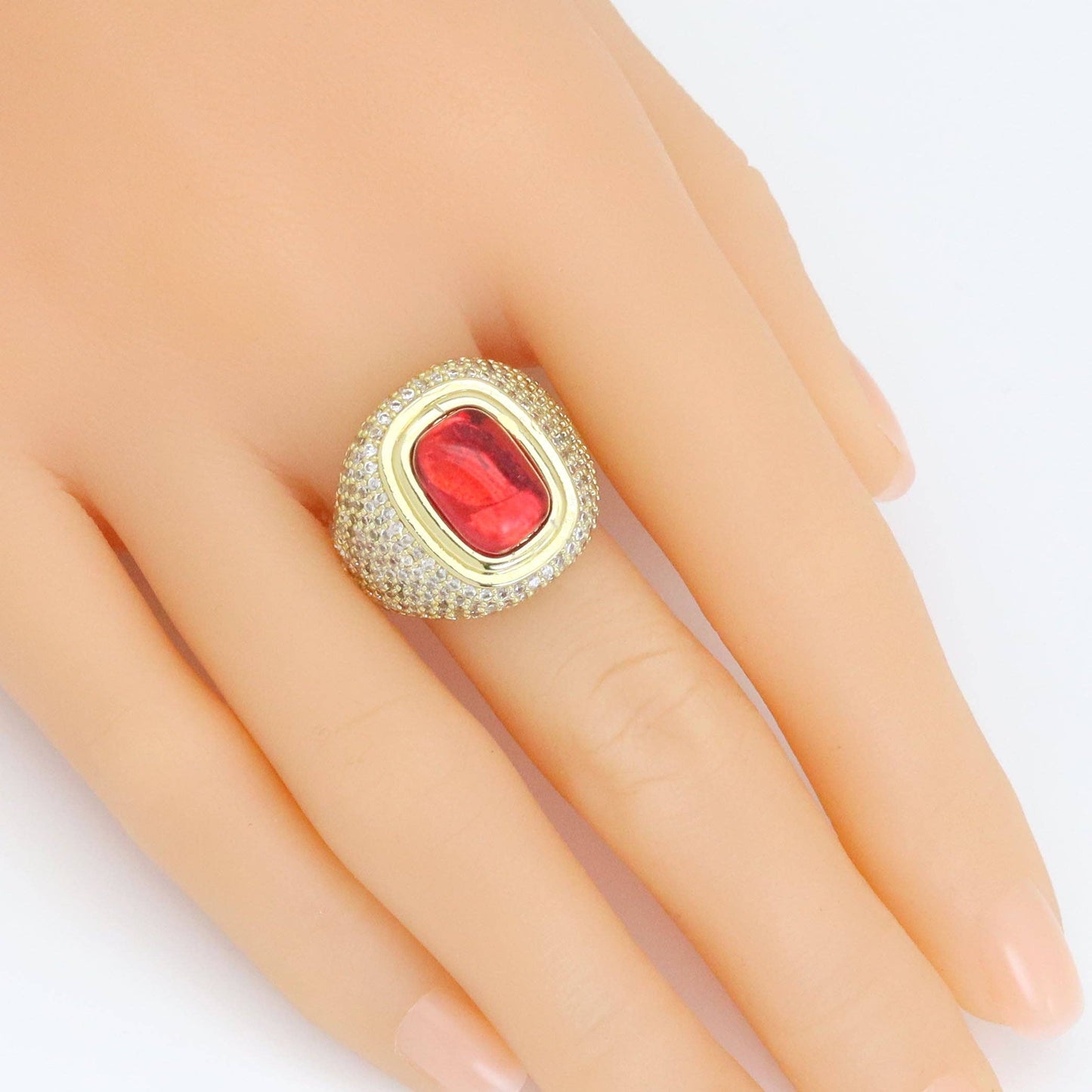 Gold CZ Ruby Statement Ring, Sku#LX603